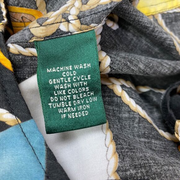 Lauren Ralph Lauren Womens Nautical Blouse Large Black Color Flags Button Front - Picture 10 of 10